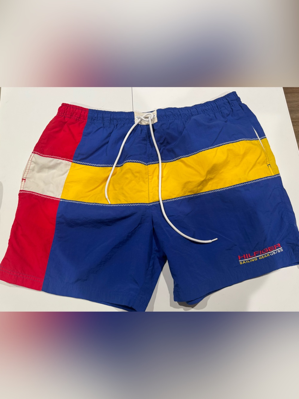 Tommy Hilfiger Blue, Yellow & Red Colorblock Swim Trunks
